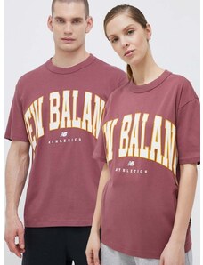 Bombažna kratka majica New Balance roza barva