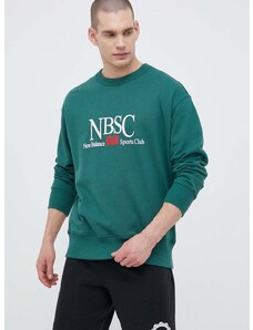 Bombažen pulover New Balance moška, zelena barva