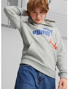 Otroški pulover Puma ESS+ LOGO POWER Hoodie TR B siva barva, s kapuco