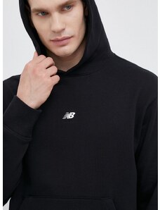 Bombažen pulover New Balance moška, črna barva, s kapuco