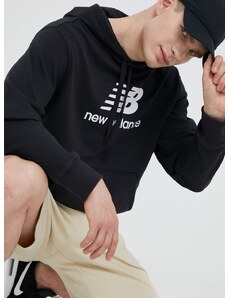 Pulover New Balance moška, črna barva, s kapuco