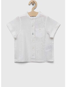 Otroška srajca s primesjo lanu zippy bela barva