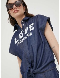 Bombažna srajca Love Moschino ženska, mornarsko modra barva