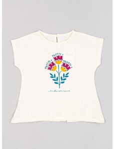 Otroška bombažna kratka majica zippy bež barva