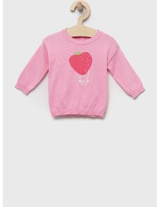 Bombažni pulover za dojenčke United Colors of Benetton roza barva