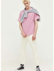 Bombažna kratka majica Abercrombie & Fitch roza barva