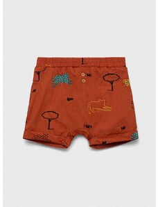 Bombažne kratke hlače za dojenčke United Colors of Benetton rjava barva