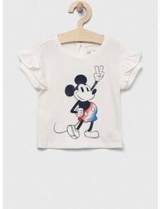 Otroška bombažna kratka majica GAP x Disney bež barva