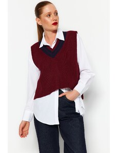 Trendyol claret rdeči pulover za pletenine z vratom V-vrat