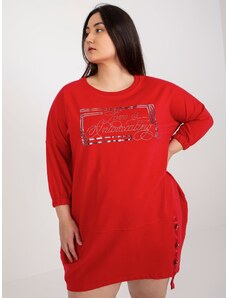 Fashionhunters Red plus size sweatshirt dress with inscription