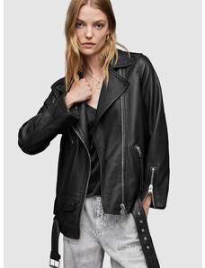 Usnjena biker jakna AllSaints ženska, črna barva,