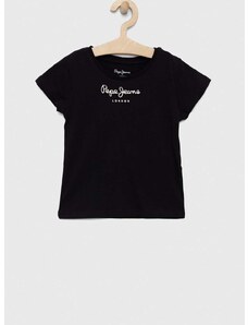 Otroška bombažna kratka majica Pepe Jeans Črna barva