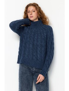 Trendyol Navy Blue mehke teksturirane pletenice pulover pulover