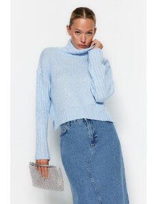 Trendyol Blue Wide Fit mehki teksturirani pulover za pletenine