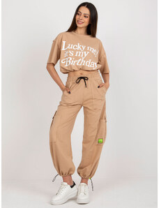 Fashionhunters Women's camel tracksuit with hems