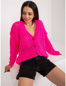 Fashionhunters Fluo pink openwork cardigan