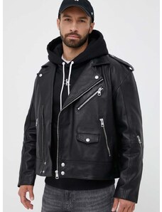 Usnjena biker jakna Calvin Klein Jeans moška, črna barva