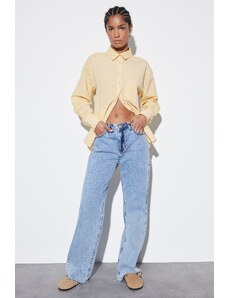 Trendyol Beige Single Pocket Boyfriend/Wide Fit Cotton Woven Shirt