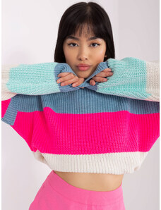 Fashionhunters Blue and fluo pink wool oversize sweater