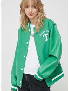 Bomber jakna s primesjo volne Tommy Jeans zelena barva