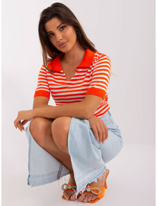 Fashionhunters Orange-white striped knitted blouse