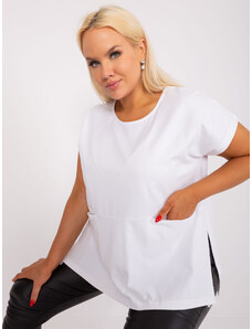 Fashionhunters White plus size blouse with side slits