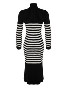 Trendyol Black Maxi pulover črtasta obleka