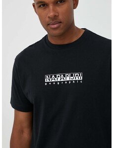 Bombažna kratka majica Napapijri črna barva