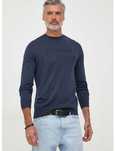 Volnen pulover Armani Exchange moški, mornarsko modra barva