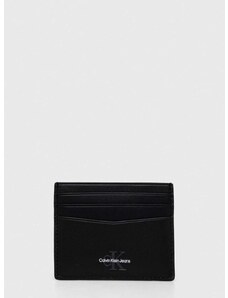 Usnjen etui za kartice Calvin Klein Jeans črna barva