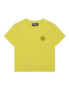 Otroška bombažna kratka majica Karl Lagerfeld rumena barva