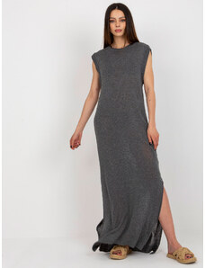Fashionhunters Dark gray knitted dress with a round neckline