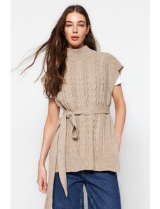Trendyol Mink Wide Fit Woolen Belt Knitwear Sweater