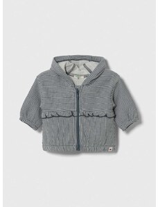 Bombažen pulover za dojenčka United Colors of Benetton siva barva, s kapuco