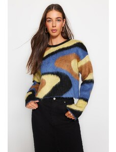 Trendyol črna mehka teksturirana kontrastna barvna pletenina pulover