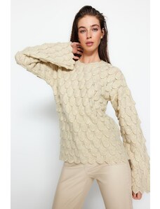 Trendyol Stone mehak teksturiran vzorčni pulover za pletenine za posadko