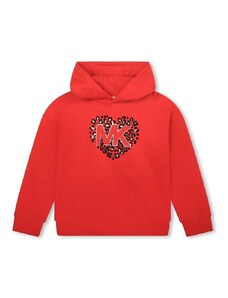 Otroški bombažen pulover Michael Kors rdeča barva, s kapuco