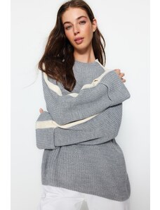 Trendyol Gray široko prilegajoče se pletenine s puloverjem za prepogne rokave