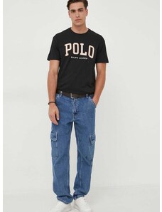 Bombažna kratka majica Polo Ralph Lauren črna barva