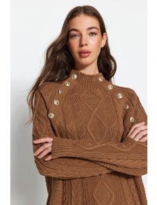 Trendyol Brown širokofit pulover za pletenine z dodatnimi podrobnostmi