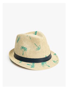Koton Straw Hat with Band Detail, Palm Pattern