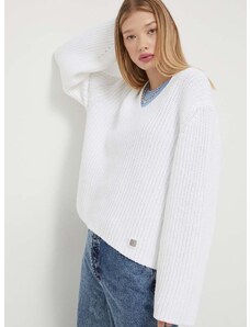 Bombažen pulover HUGO bela barva
