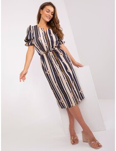 Fashionhunters Dark blue dress with print and puffed sleeves