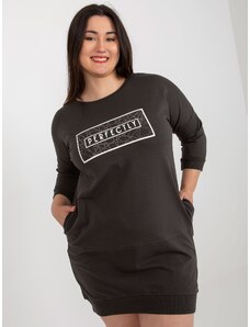 Fashionhunters Sweatshirt dress in khaki size plus with 3/4 sleeves
