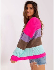 Fashionhunters Fluo pink and brown oversized sweater with wool