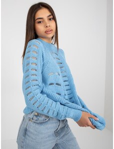 Fashionhunters Light blue openwork oversize sweater with wool