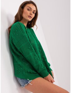 Fashionhunters Green openwork summer sweater with long sleeves