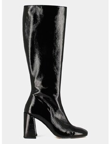 Usnjeni elegantni škornji Jonak VAGUE VERNIS PLISSE ženski, črna barva, 3300083