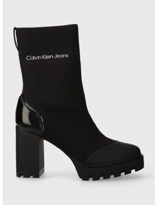 Gležnarji Calvin Klein Jeans PLATFORM KNIT SOCK KNIT WN ženski, črna barva, YW0YW01196