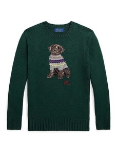 Otroški bombažen pulover Polo Ralph Lauren zelena barva